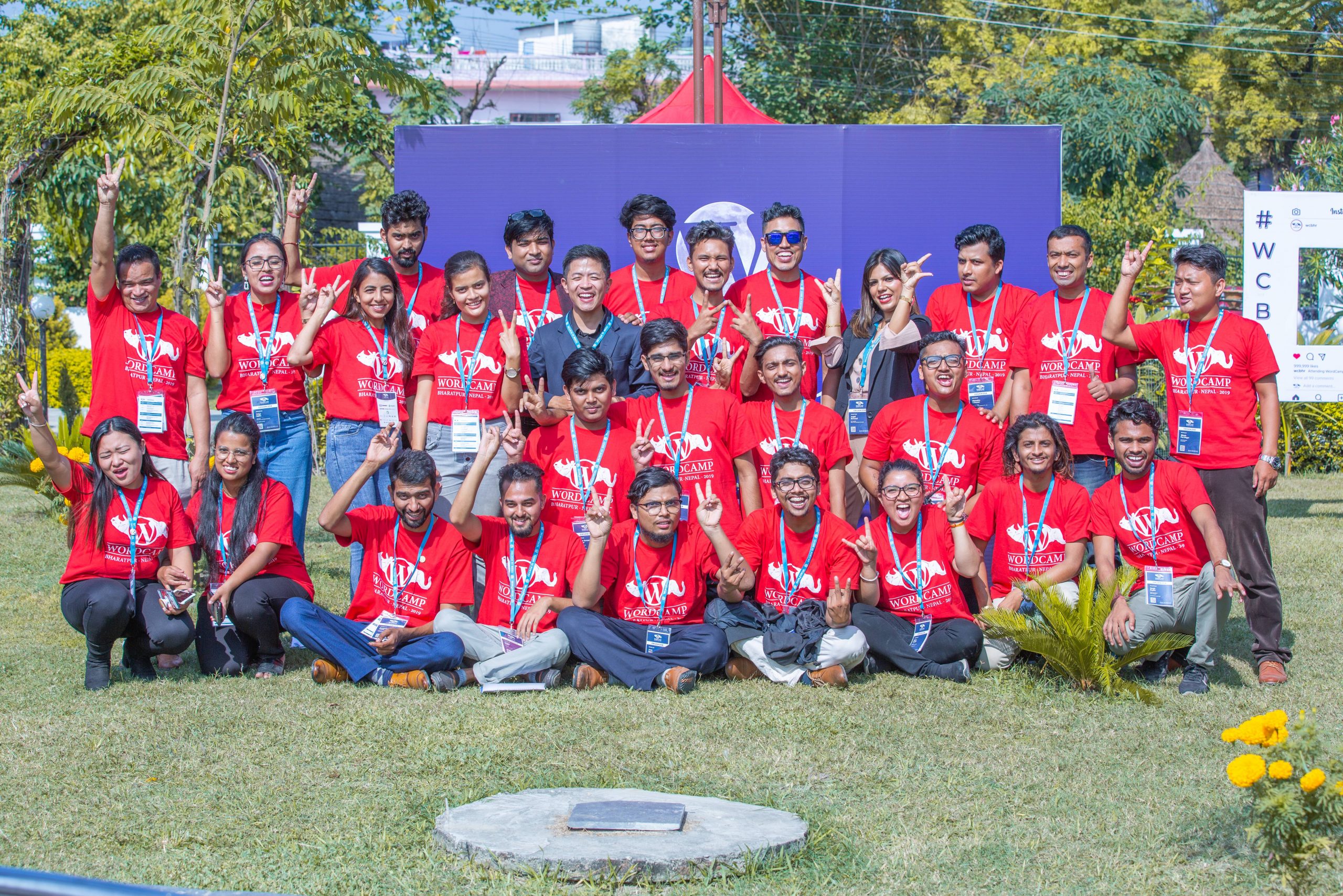 WordCamp Bharatpur 2019 team and on-site branding at Panaroma Garden