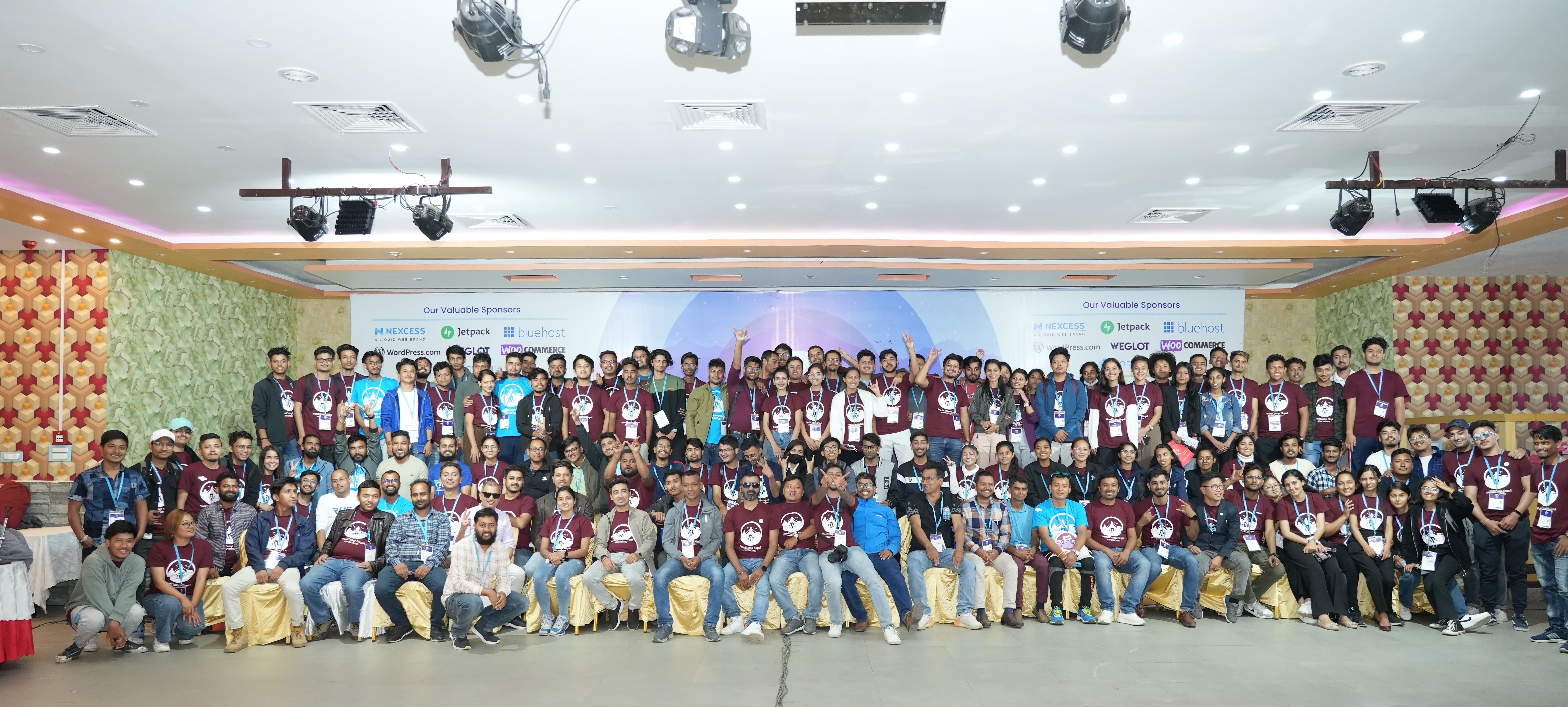 WordCamp Nepal 2022 Contributor Day participants and contributors gathering in the main hall at Chitwan Garden Resort