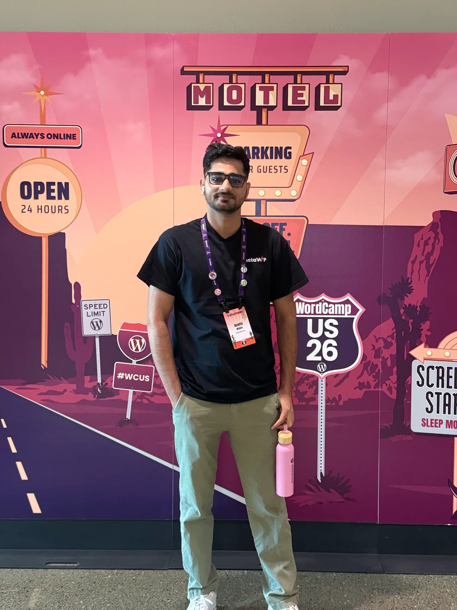 Ananta at the vintage Route 66 Motel 24 Hours photo backdrop